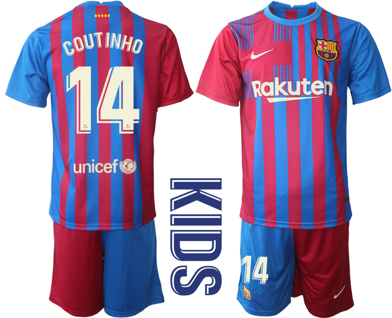 Youth 2021-2022 Club Barcelona home red #14 Nike Soccer Jerseys1->barcelona jersey->Soccer Club Jersey
